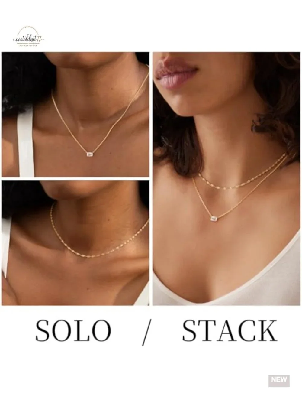 14K Gold Plated Layered Necklace Set Dainty CZ Pendant Choker